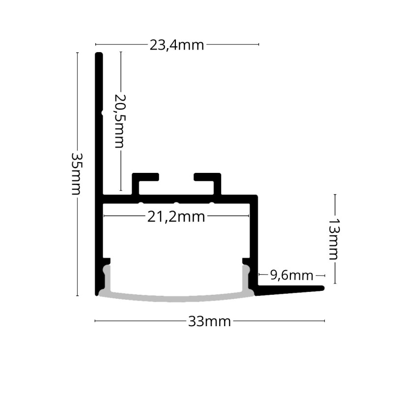 Homlokzat világító Alumínium LED szalag profil R7 (SZxM 35.5x45mm) álmennyezethez ezüst eloxált fedő nélkül