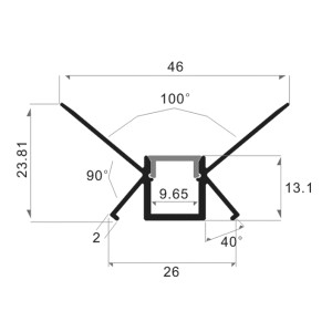 Gipszkartonba süllyeszthető Alumínium LED szalag profil R10 negatív sarok ezüst eloxált fedő nélkül