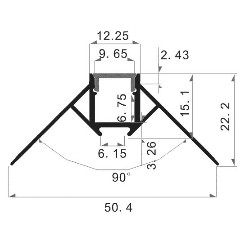Gipszkartonba süllyeszthető Alumínium LED szalag profil R11 pozitív sarok ezüst eloxált fedő nélkül