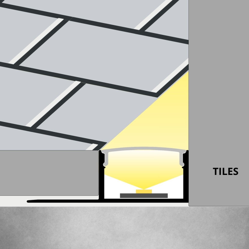 Süllyesztett R18 LED szalag profil csempéhez és padlólaphoz-hidegburkolati világítás