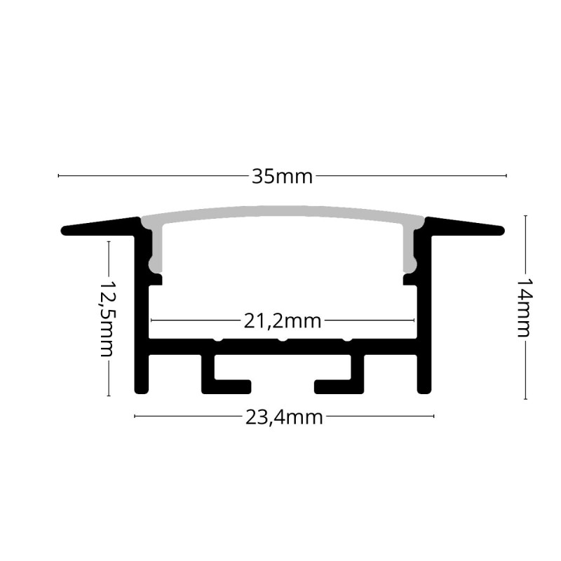 Süllyesztett R20 LED szalag profil gipszkartonhoz 35x14mm fehér eloxált