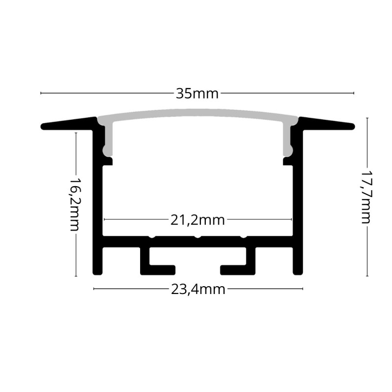 Süllyesztett R21 LED szalag profil gipszkartonhoz 35x17,7mm ezüst eloxált