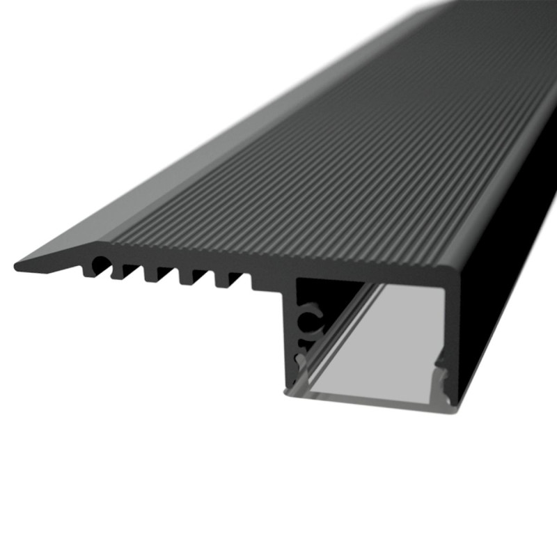 Lépcső világításhoz Alumínium LED szalag profil fekete eloxált opál fedővel