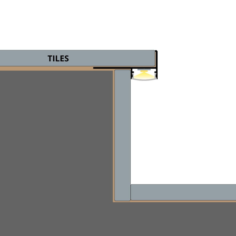 Lépcső világító LED szalag profil padlólaphoz eloxált fekete