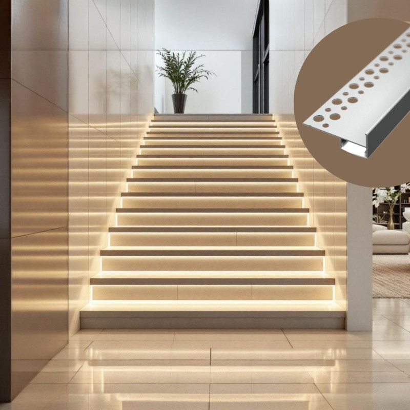 Lépcső világító LED szalag profil padlólaphoz eloxált ezüst