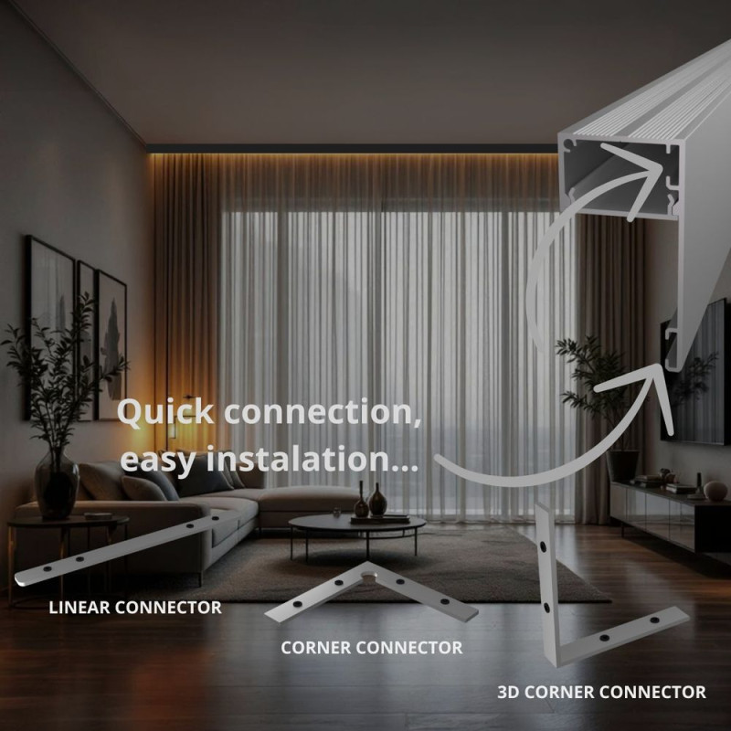 LED Szalag profil karnis elé - Ezüst eloxált alumínium