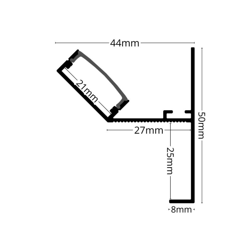 Gipszkarton CEW2 LED szalag profil rejtett világításhoz fehér eloxált víztiszta fedővel