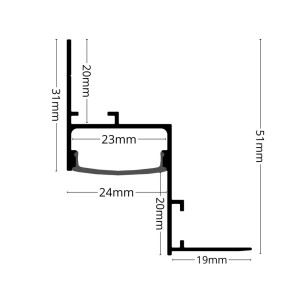 Gipszkarton mennyezeti-oldalfali LED szalag profil rejtett világításhoz opál fedővel