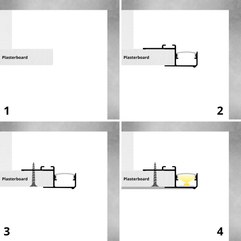 Gipszkarton LED szalag profil mennyezeti rejtett világításhoz alumínium eloxált fehér
