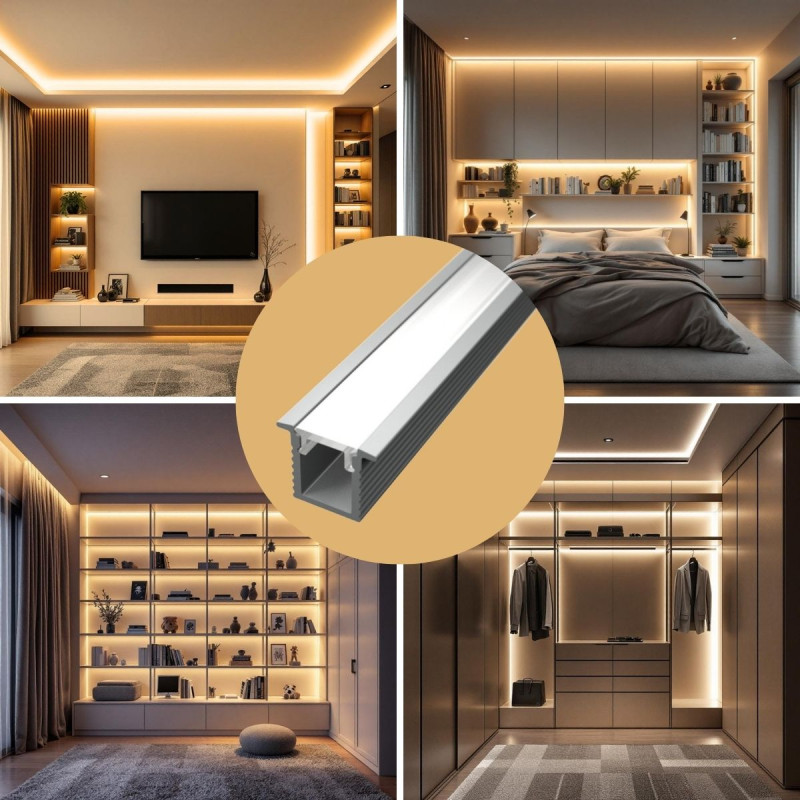 Süllyesztett Mini LED szalag profil 10,7x9mm eloxált ezüst