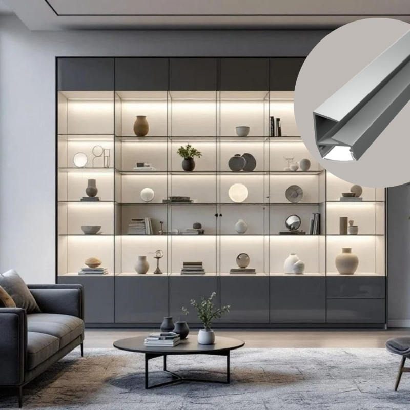 Alumínium LED szalag profil 8mm üvegpolc világításhoz eloxált fekete