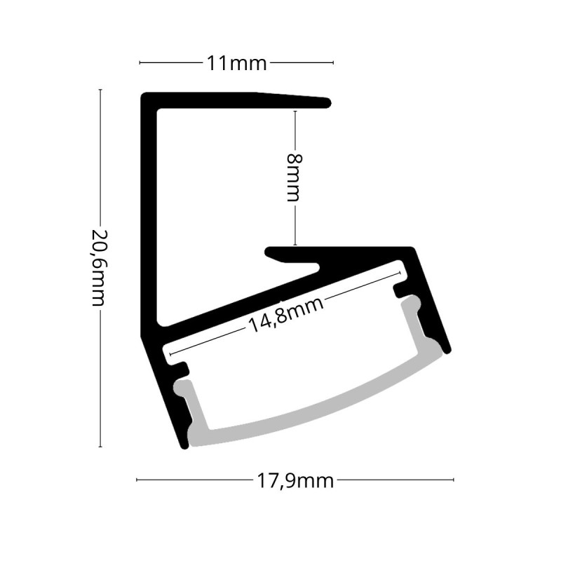 Alumínium LED szalag profil 8mm üvegpolc világításhoz eloxált fekete