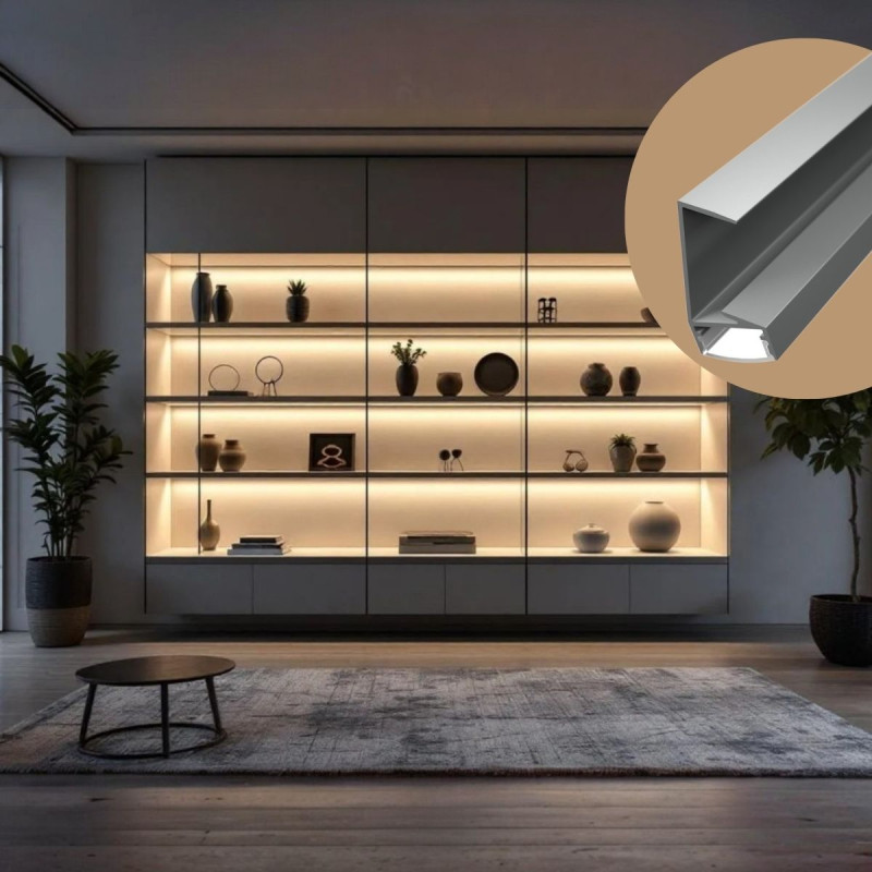 Alumínium LED szalag profil 18,2mm bútorlap polcvilágításhoz eloxált ezüst