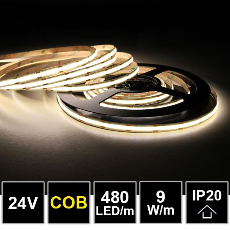 LEDTECH COB LED szalag magas fényvisszaadással CRI85-90 480LED/m 9W 4000K 900lm 24V 
