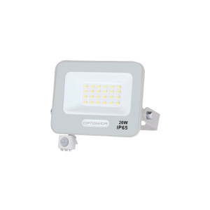 LED SMD FLOODLIGHT WHITE 20W 90lm/W AC180-265V 120° IP65 6000K + SENSOR - 15cm CABLE