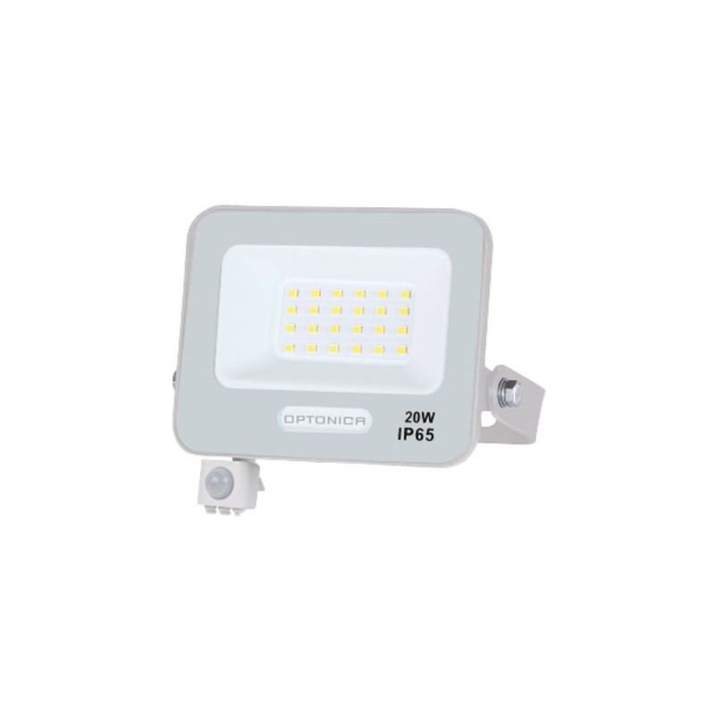 LED SMD FLOODLIGHT WHITE 20W 90lm/W AC180-265V 120° IP65 6000K + SENSOR - 15cm CABLE