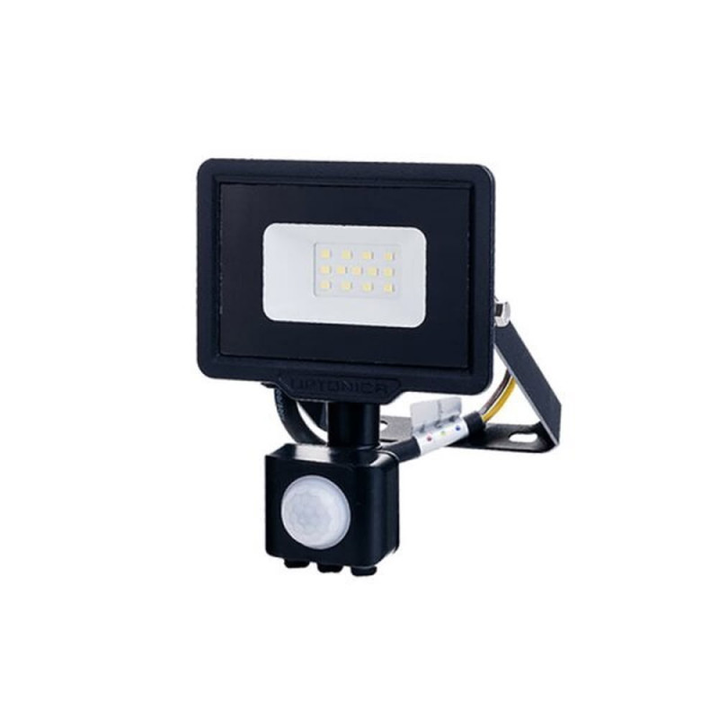 LED SMD FLOODLIGHT BLACK 10W 800LM AC220-265V 120° IP65 4500K 70CM CABLE - WITH SENSOR