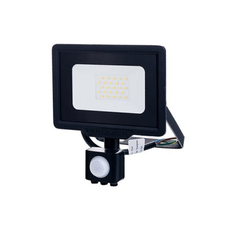 LED SMD FLOODLIGHT BLACK 20W 1600LM AC220-265V 120° IP65 4500K 70CM CABLE - WITH SENSOR