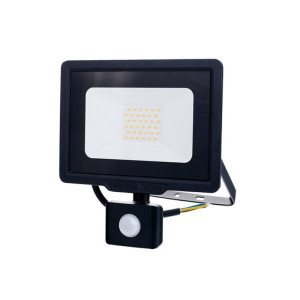 LED SMD FLOODLIGHT BLACK 30W 2400LM AC220-265V 120° IP65 6000K 70CM CABLE - WITH SENSOR