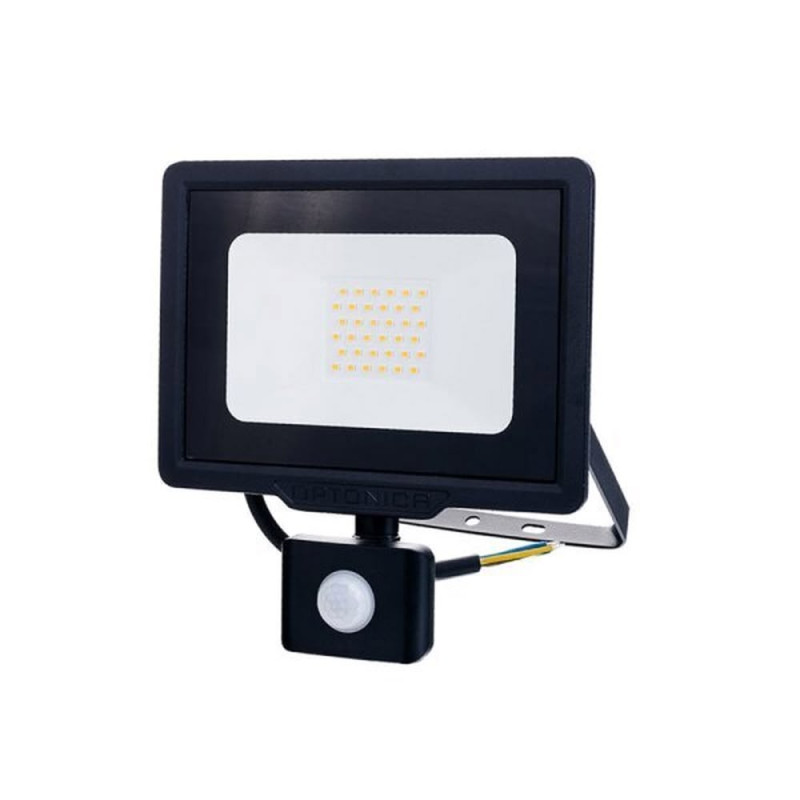 LED SMD FLOODLIGHT BLACK 30W 2400LM AC220-265V 120° IP65 6000K 70CM CABLE - WITH SENSOR