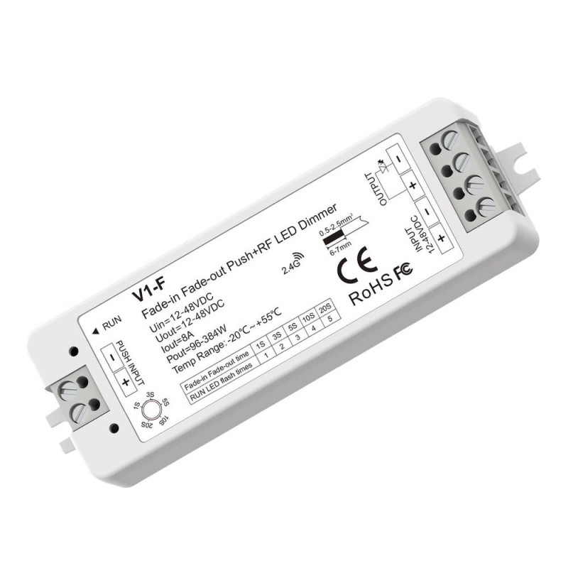 1CH LED CONTROLLER 12-48VDC 8A*1CH 96-384W PUSH DIM+RF2.4GHZ