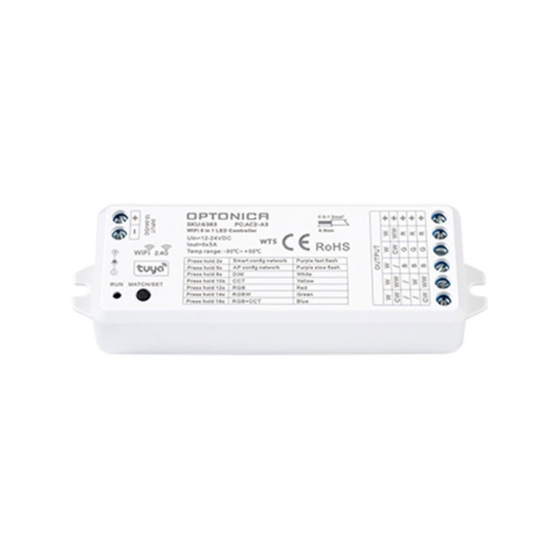 TUYA & RF 5in1 CONTROLLER 12-24VDC 3A*5CH MAX15A 180W/360W(12/24V)