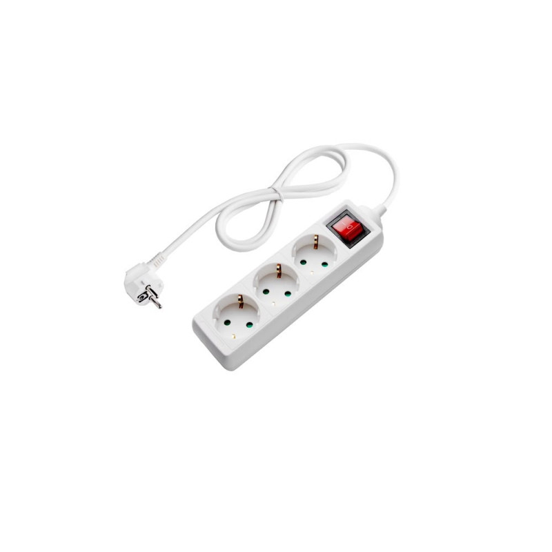 POWER STRIP 3-SOCKETS+SWITCH 3G1.0mm-1.5M, 16A, 230V, Max3500W, IP20 - WHITE