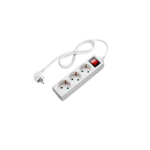 POWER STRIP 3-SOCKETS+SWITCH 3G1.5mm-3M, 16A, 230V, Max3500W, IP20 - WHITE