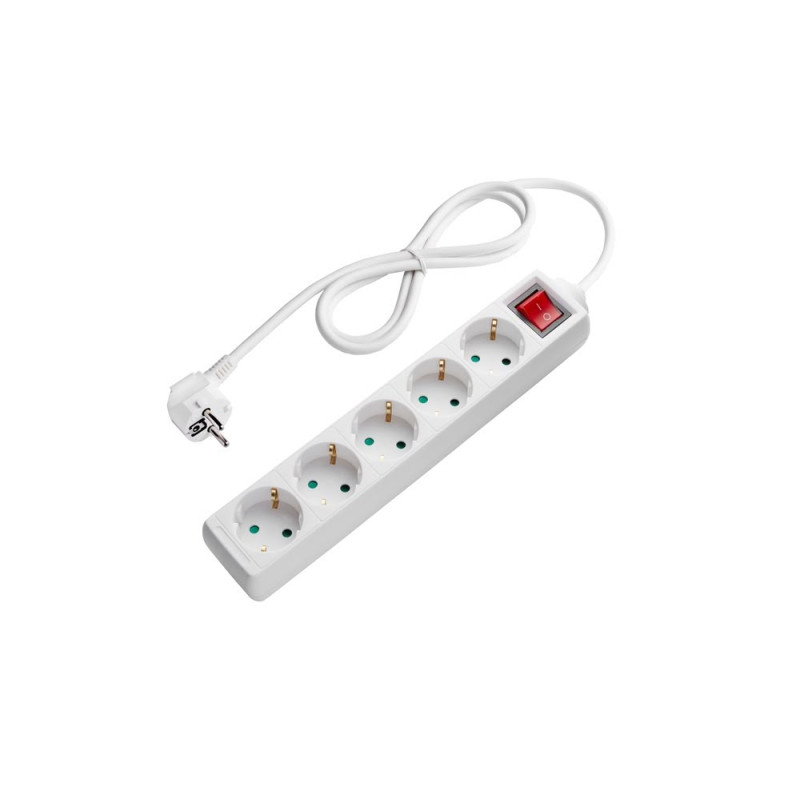 POWER STRIP 5-SOCKETS+SWITCH 3G1.0mm-1.5M, 16A, 230V, Max3500W, IP20 - WHITE