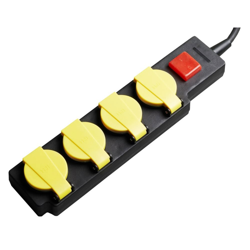 POWER STRIP 4-SOCKETS+SWITCH H07RN3G1.5mm-5M, 16A, 250V, Max3500W, IP44 - YELLOW+BLACK