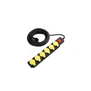 POWER STRIP 6-SOCKETS+SWITCH H07RN3G1.5mm-10M, 16A, 250V, Max3500W, IP44 - YELLOW+BLACK