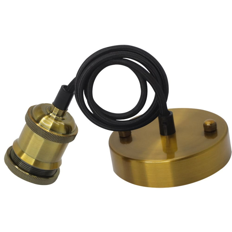 VINTAGE PENDANT LIGHT HOLDER 1M E27 ANTIQUE GOLD