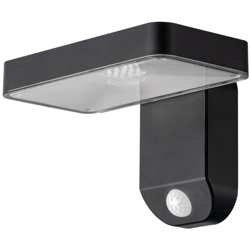 Napelemes (Szolár) LED fali lámpa mozgásérzékelővel négyzet fekete 3000K Meleg fehér 9W 400LM 3000K IP44 - Optonica