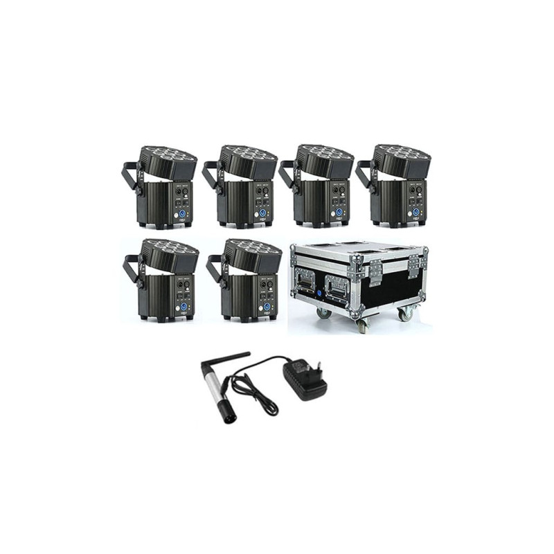 9x10W (Szett:6darab) LED RGBA+UV vezeték nélküli professzionális színpadi effekt lámpa 6az1-ben töltőállomással és kofferrel DMX512,Sound, Dimmer