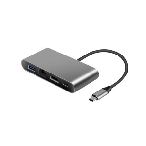 4 in 1 Type-C hub (1*HDMI 4K30Hz+1*USB3.0+1*LAN+1*PD) - ALUMINIUM