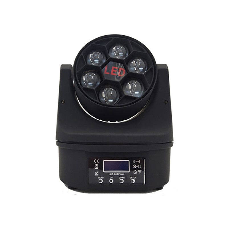 LH 6x15W RGBW MINI LED Forgófejes diszkó lámpa 6-51° LCD, DMX, Strobe, Dimmer