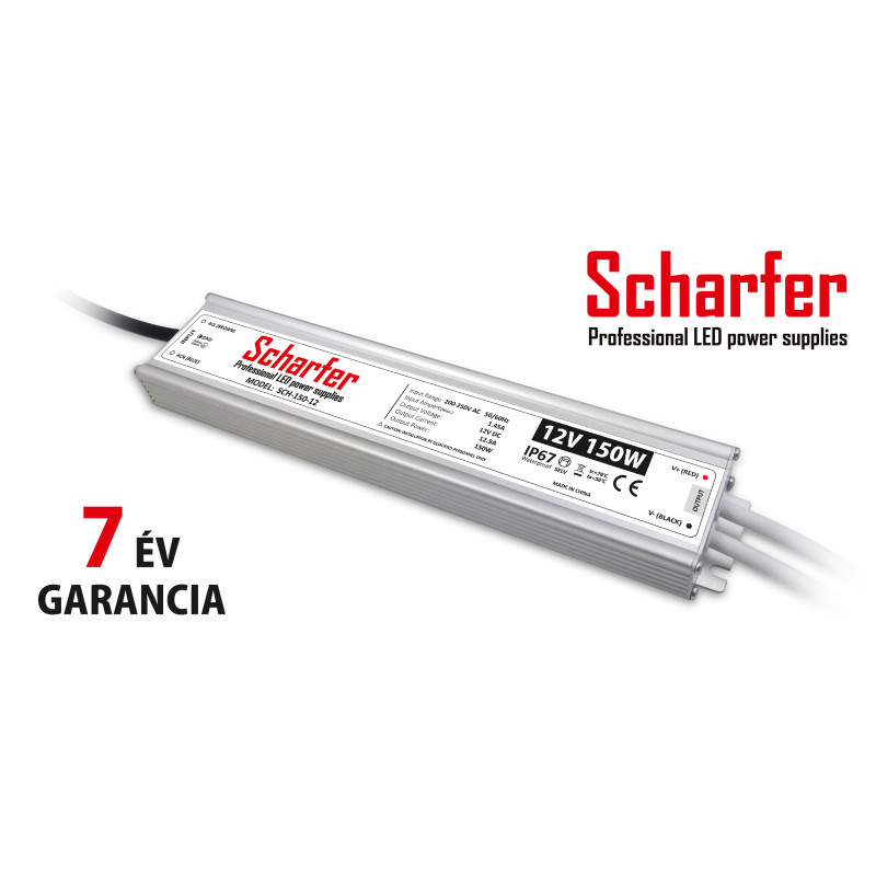 Scharfer vízmentes kültéri LED tápegység 150W 12V IP67 7év garancia