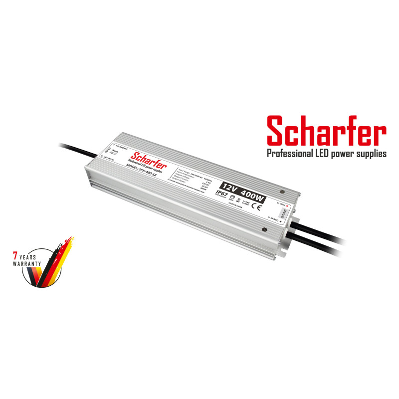 Scharfer vízmentes kültéri LED tápegység 400W 12V IP67 7év garancia