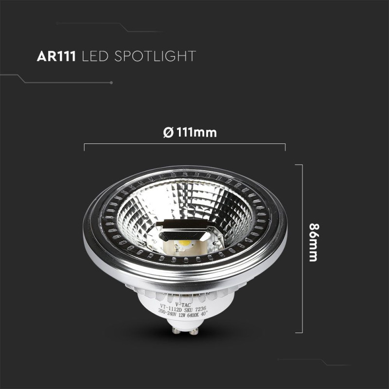 V-TAC LED spot égő AR111 GU10 12W 4000K 900lm Dimmelhető